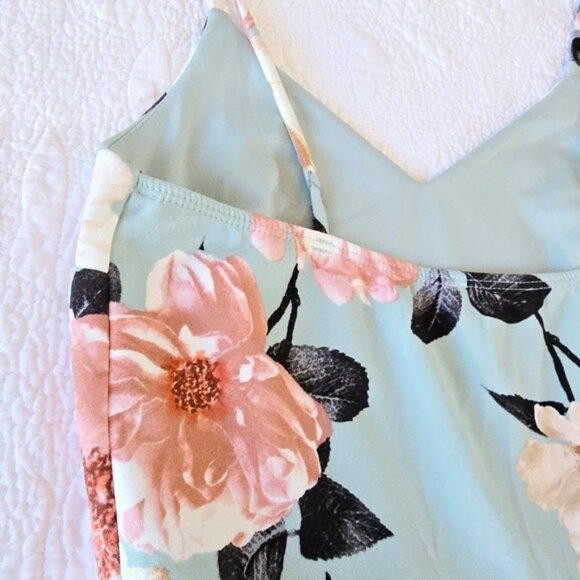 Monteau Women's Mini Dress Size Small Blue Green Floral Fit & Flare Sleeveless - Picture 6 of 12